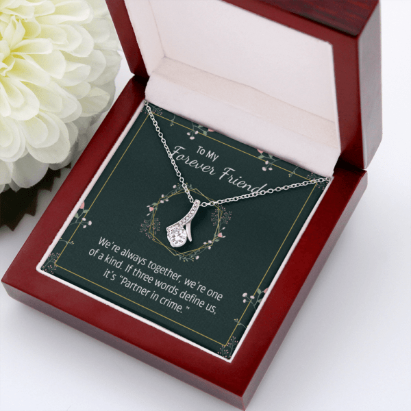 Alluring gift To my Forever Friend Necklace Luxury box We are always together we are one of a kind If three words define us it is Partner in crime Love Knot luxury Necklace for Best Friends